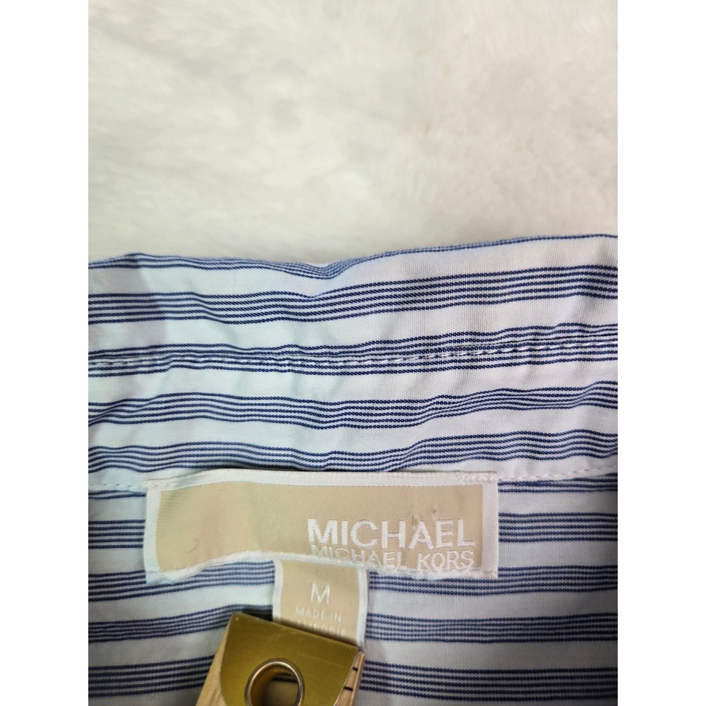 Michael Kors Blue White Striped Tie Front Button Down Shirt M Resortwear - Picture 2 of 8